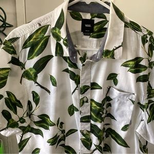 Vans White and Green Leaf Print Casual Button Down Shirt